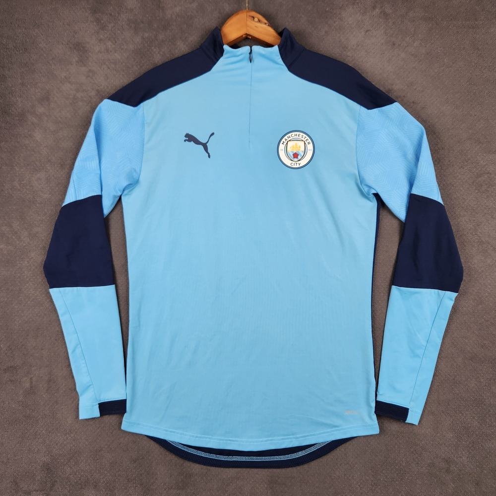 Manchester City 1/4 Zip PUMA Training Top Mens Small Blue Long Sleeve Soccer Kit